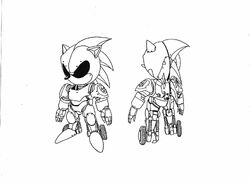 sonic the hedgehog and mecha sonic (sonic and 2 more) drawn by  banel_springer