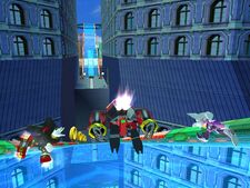 Shadow skating with his Air Shoes, from Sonic Heroes.
