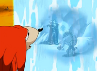 Knuckles witnessing his emerald being stolen through a Reflecting Pool.