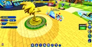 A golden Sonic statue in Green Hill.