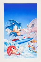Full American box artwork depicting Sonic and three adversaries. Artwork illustrated by Greg Martin.