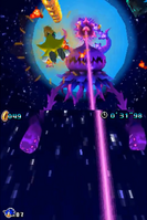 The Nega-Mother Wisp's laser attack during the Super Sonic Boost segment.
