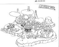 Early map concept by Hirokazu Yasuhara showing the game's setting in the past timeline.