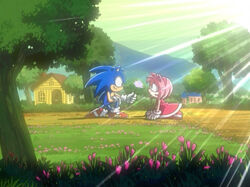 Sonic gives Amy a flower