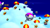 Blowfish Transporters dropping Egg Pawns with parachutes, from the Wii U version of Sonic Lost World.