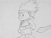 Concept art featuring a cartoonish kid as for one of choices for Sega's new mascot.