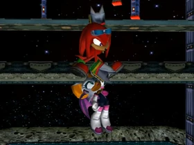 Knuckles salva a Rouge de caer en la lava (Sonic Adventure 2)