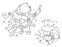 Sonic snowboarding in IceCap Zone Act 1. Illustrated by Hirokazu Yasuhara.