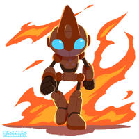 Emerl surrounded by flame. (Sonic Battle)