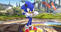 Sonic performing his signature pose from Super Smash Bros. Brawl.