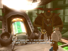 In-game screenshot of a cutscene of Shadow the Hedgehog, showing Gerald and Black Doom overseeing the creation of Shadow.