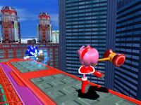 Early screenshot of Amy using the Swinging Hammer Attack.