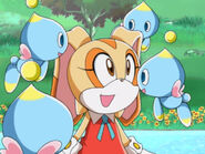 After Chris attempts to say what the Chao are saying, this scene of Cream looking at the Chao is then shown. This isn't present in the dub. Note that this scene appeared in one of the later episodes including the English version.