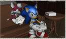 3D-Model of a deleted scene featuring Sonic and Chip playing Dreamcast.