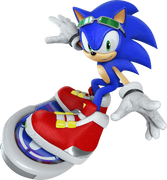 Sonic riding the Blue Star in Sonic Free Riders.