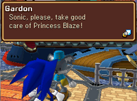 Gardon asks Sonic to take good care of Blaze.