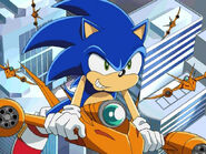 Sonic riding one of the Falcons