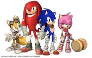 Concept artwork of Tails, Sonic, Knuckles, and Amy.