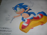 Concept artwork of Somersaultin' Snowboardin' Sonic.