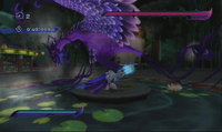 Sonic the Werehog and the Dark Gaia Phoenix (with his fiery aura erased) near the platform in the water