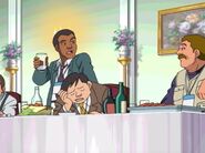 The photographers and reporters are seen drinking before Jerome serves them another drink, which has been cut from the English dub.