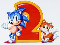 American illustration of Sonic and Tails posing with a large 2, illustrated by Greg Martin.