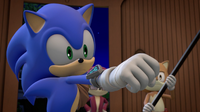 Sonic holding up fist