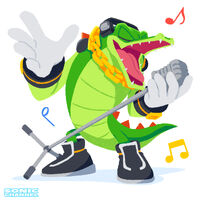 Vector the Crocodile singing with a microphone. (Sonic Heroes)