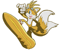 Tails riding the Yellow Tail in Sonic Riders (2D).