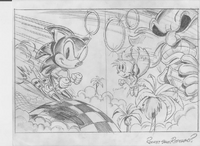 Early pencil illustration of the advertisement artwork, by Greg Martin.