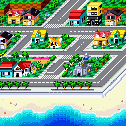 Screenshot of the colorful pixel Emerald Town.