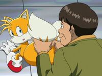 Tails looks at Hawk