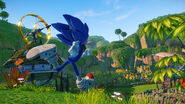 Sonic running through a grass-like area.