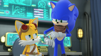 Sonic talking to Amy on communicator