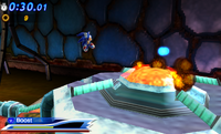 Sonic landing a hit on the Biolizard's life support system.