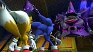 Sonic y Tails frente al Nega-Wisp Armor.