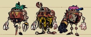 Model sheet of Florentine (left) and the other Eggrobo Scrapniks by Nathalie Fourdraine.