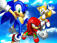 Sonic Heroes title screen with Sonic, Knuckles and Tails