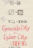 Concepts of various items belonging to Cyber City.