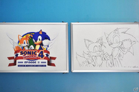 Yuji Uekawa's sketch of Sonic's and Tails' poses from the logo.