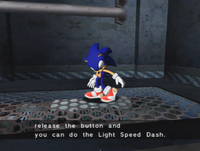 Sonic obtaining the Light Speed Shoes in Sonic Adventure.