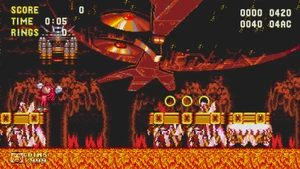 Knuckles escaping the Egg Inferno's missiles via Debug Mode in Sonic Origins