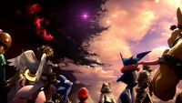 The fighters standing before Galeem and Dharkon for the final battle.