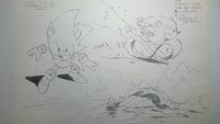 An updated version of the previous sketch, featuring more visible quills on the leftmost Sonic.