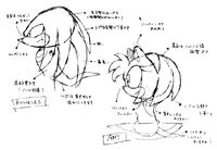 Sketch highlighting various changes made to Knuckles and Amy in their new designs.