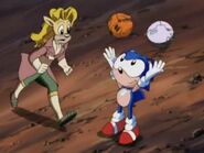 Sonic juggles the orbs while Bartleby tries to get the real one back.