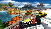 Amigo and the Sun Buggy in Lost Palace in Sonic & Sega All-Stars Racing.