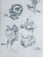 Concept artwork for miscellaneous objects in the Egg Carrier. Art by Satoshi Okano.