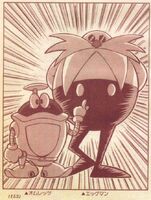 "Eggman" Robotnik and Omelettes.jpeg (128 KB) Eggman and his assistant Omelettes, from the The Adventures of SONIC the Hedgehog stories. Art by Norihiro Matsubara.