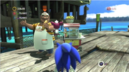 The Hot Dog Vendor in Adabat's Town Stage on the PS3/Xbox 360 version of Sonic Unleashed.